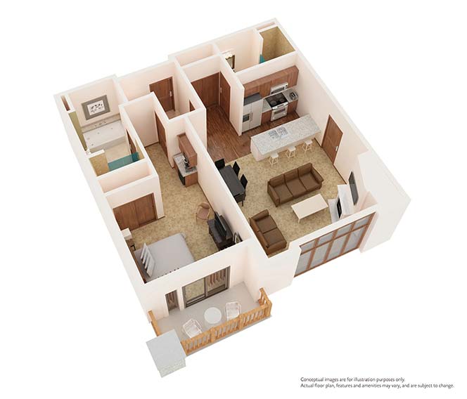 One Bedroom Floor Plan for Sunrise Lodge Hotel by Hilton Grand Vacations Club in Park City, Utah